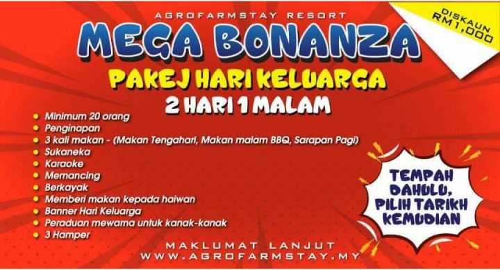 Agrofarmstay Melaka Mega Bonanza 2018 – Tawarkan Diskaun Hebat